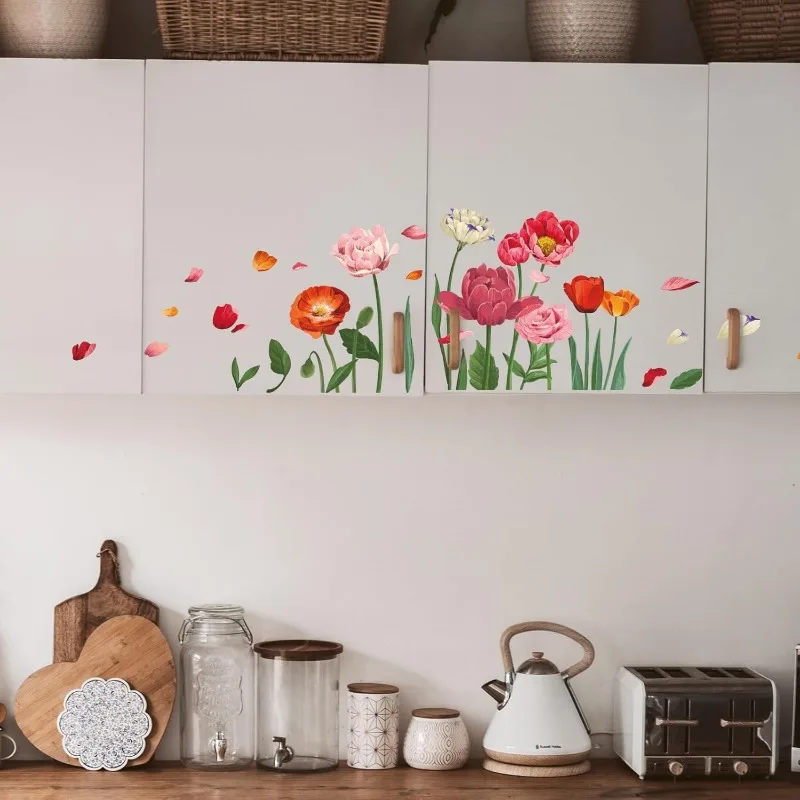 1Set 3pcs/set Rub on Transfers for Furniture and Crafts 6x12 inch Flower Decor Transfer Stickers Poppy Plant Rub on Decals