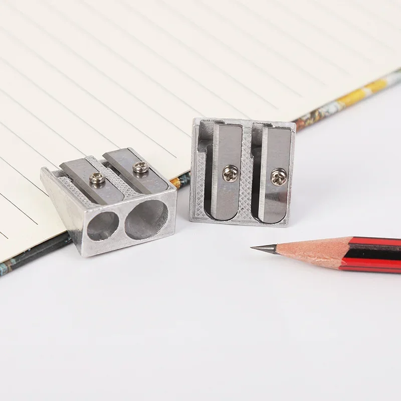 Silver Sharpener Metal Bevelled Double Hole Pencil Sharpener 1PCS School Office Stationery Supplies