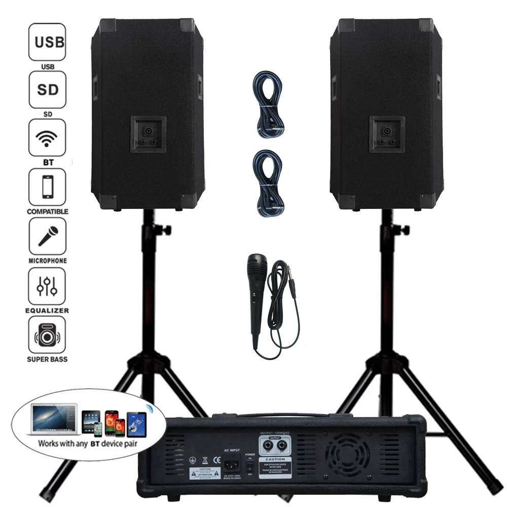 Professional audio 1200W 2X15"Subwoofer PA speaker system BT TWS karaoke sets 4 channel powered mixer Sound box bocina parl