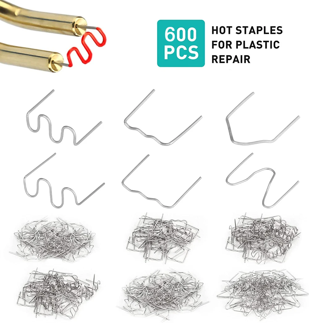 600PCS Automotive Plastic Repair Welding Nail Standard Pre Cut Wave Staples Bumper Bodywork Repairs Machine Welding Hot Stapler plastic welding gun for milwaukee 18v 20v li ion battery welder machine hot stapler with 600pcs nails plastic welding kit