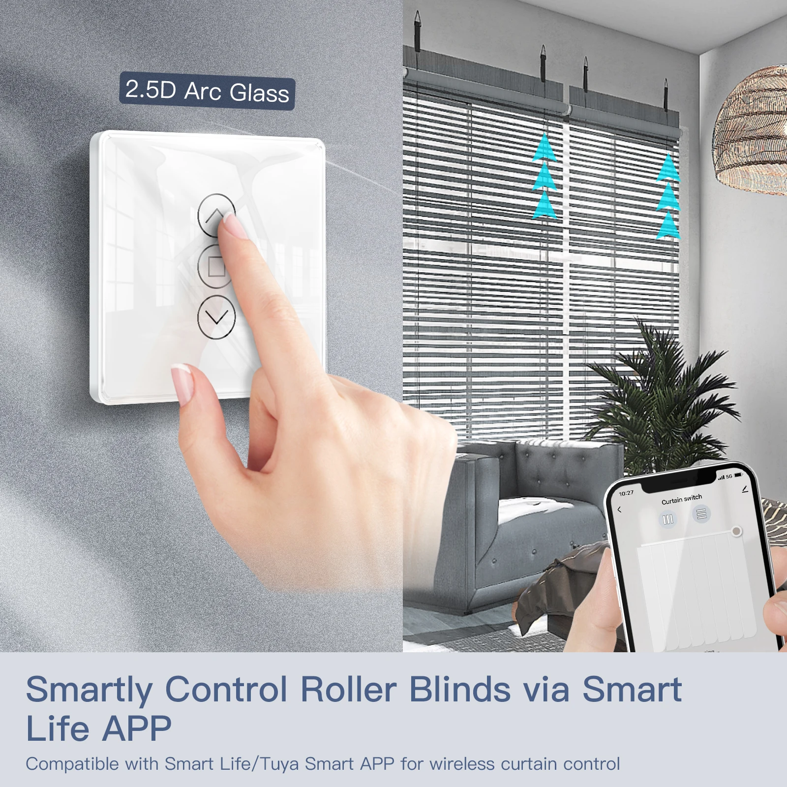 WiFi Smart 2.5D Arc Glass Touch Panel Curtain Switch Roller Blinds Shutters APP Remote Control Work With Alexa Google Home electric curtain switch