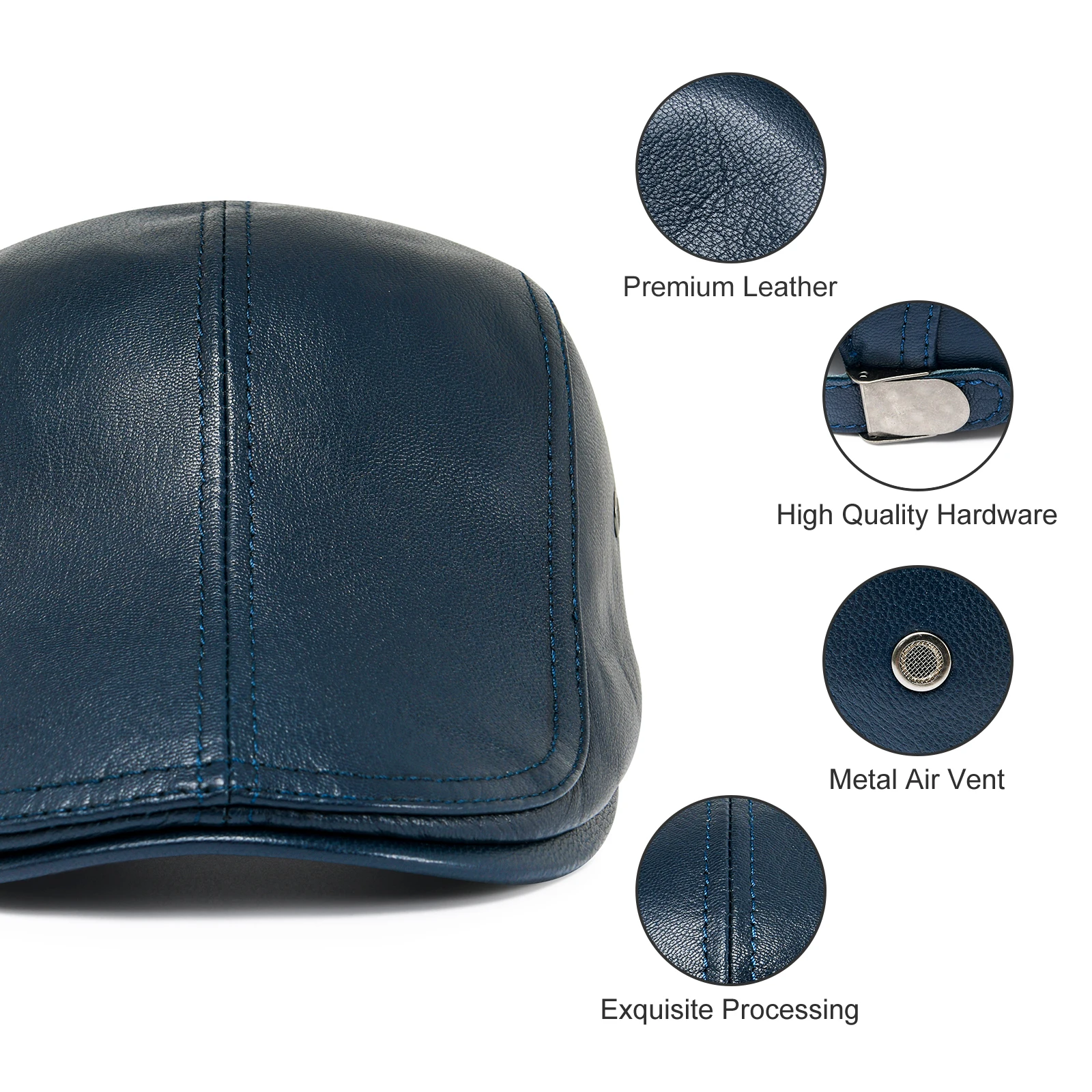 BOTVELA Herren verstellbare Zeitungsjungenmütze, Baskenmütze, Fahren, Jagd, Angeln, Hut, echtes Leder, Ivy Cap, modische Gatsby Ivy Flat Cap – Detail 2