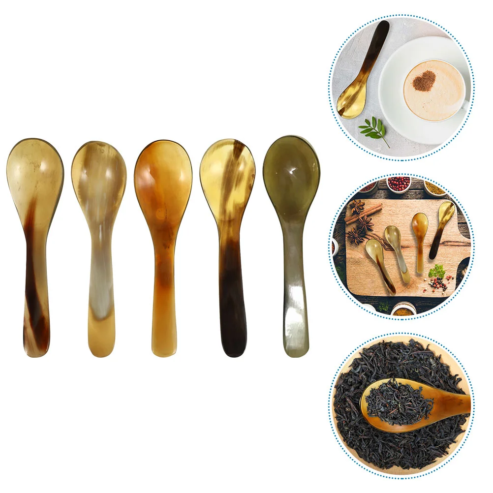 

5 Pcs Right Angle Natural Horn Coffee Scoop Ice Cream (set 5) Catering Spoons Horns Stirring