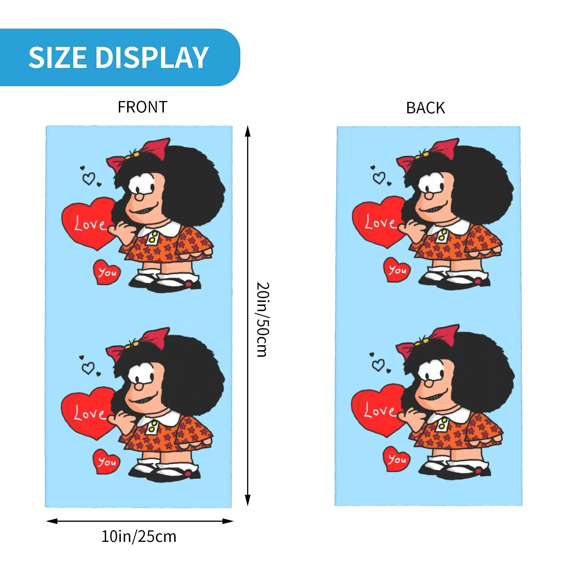 Winter Headband Neck Warmer Women Men Hiking Camping Tube Scarf Cartoon Quino Comic Face Bandana Gaiter Mafalda Love You