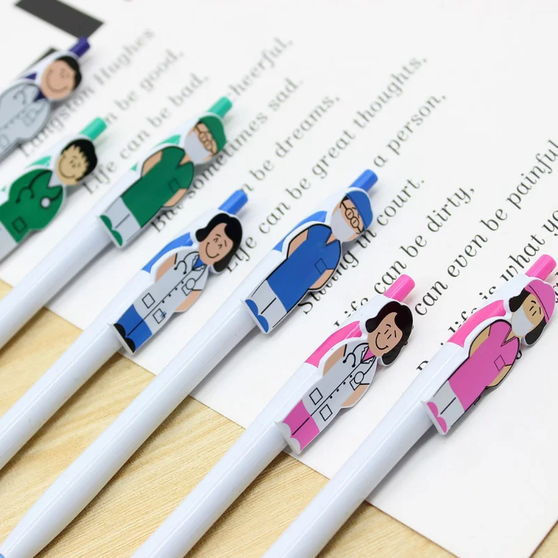 7Pcs 재미 의사 간호사 디자인 볼펜 사무실 및 학교 학생 귀여운 편지지 쓰기 1.0mm 검정 잉크