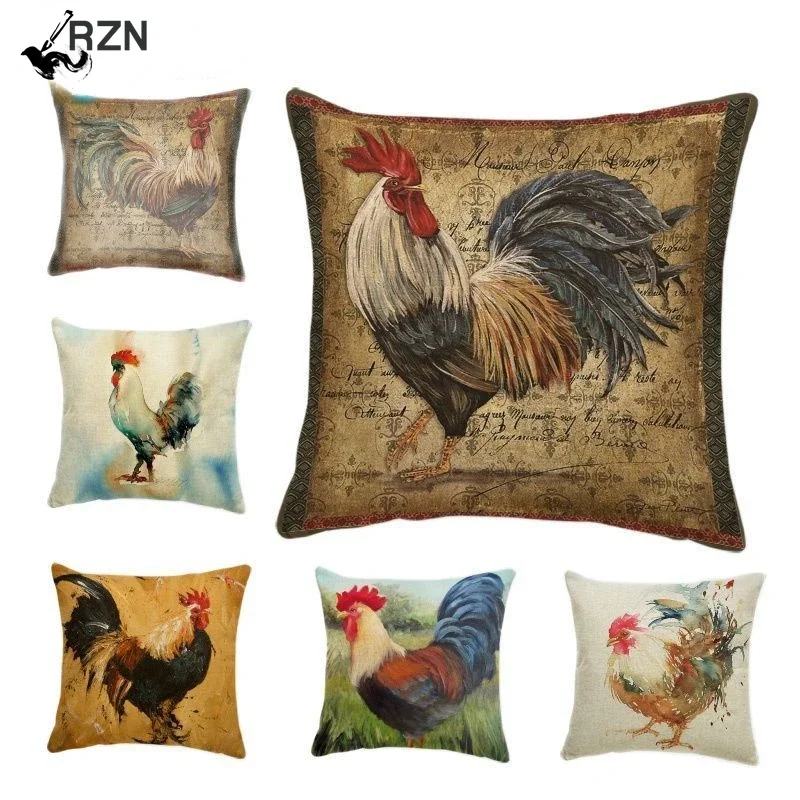 

Animal Retro Rooster Pattern Pillowcase Watercolor Pillows Geometry Famliy Home Decor Sofa Throw Cushion Cover 45X45cm