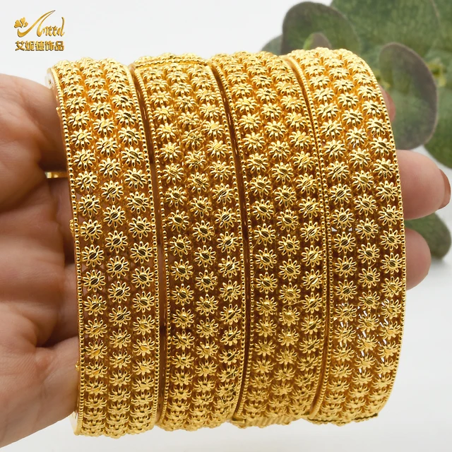 ANIID 4Pcs /Set 24K Dubai Gold Plated Bangle Bracelet For Women Ethiopian Arabic African Dubai Indian Wedding Bride Jewelry Gift B-50-4pcs