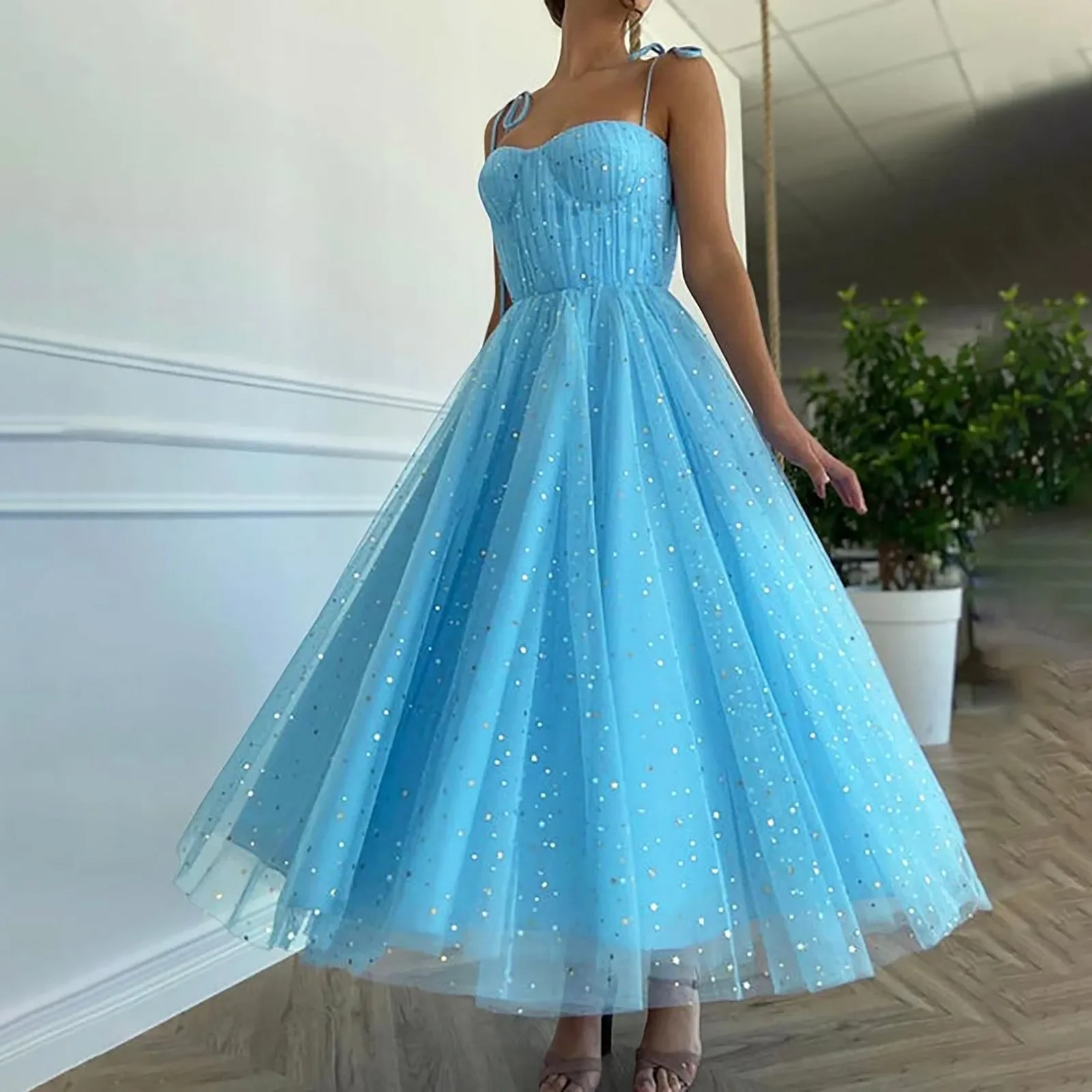 

2024 Pink Glitter Sequins Evening Prom Dress for Women Elegant Sweet Sleeveless Spaghetti Strap Wedding Party Bridemaid Dress