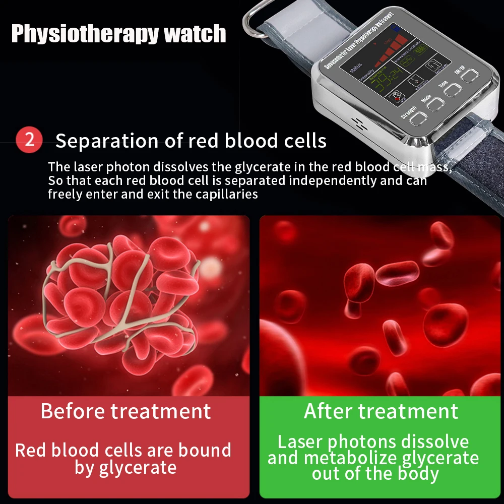 7 Holes 650nm Semiconductor Laser Physiotherapy Watch Wrist Watch For Diabetes Cholesterol Hypertension Treatment Sinusitis