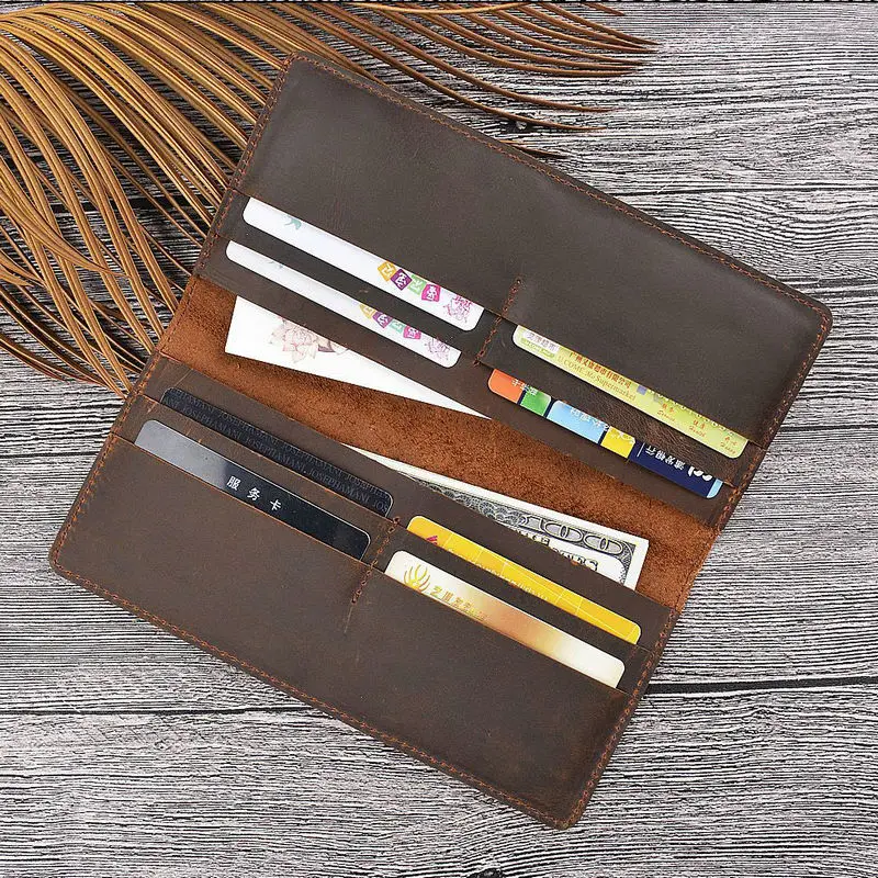 GENODERN Crazy Horse Leather Long Wallets for Men Genuine Leather Men Wallets Vintage Male Purse 2