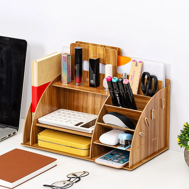 Wooden Desk Storage Multi-function Drawer Desk Organizer Office File Tray Display Shelf Pen Holder Stationery Storage Box