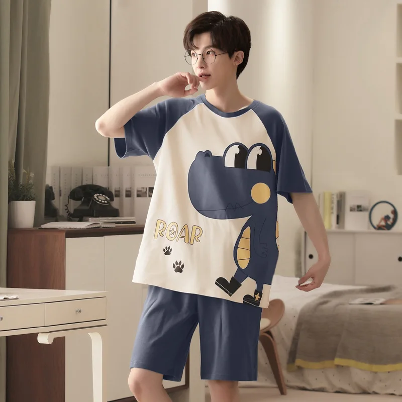 Summer Pajamas Loungewear Set Men's Youth Sports Short Sleeve Loose Casual Loungewear Plus Size Suit Can Be Worn Outside by Men pajamas set man pajamas set