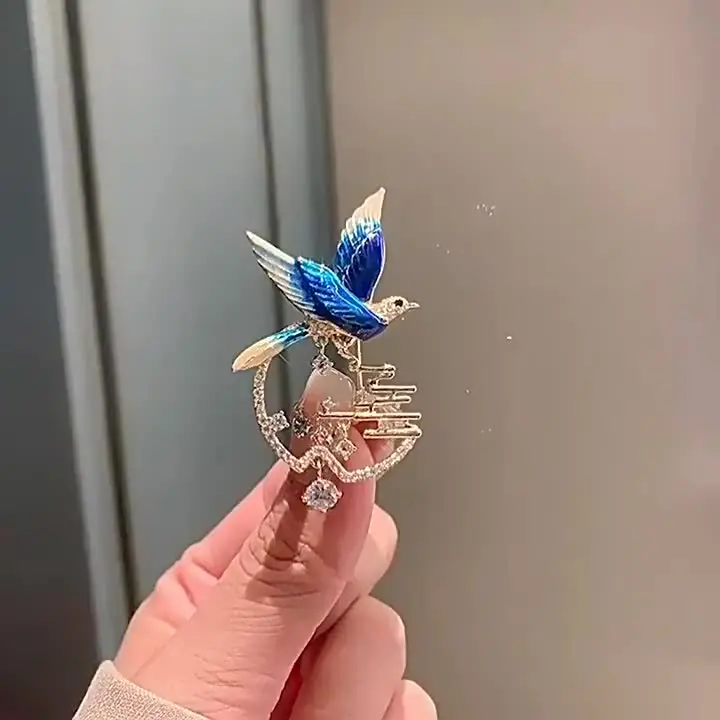 Ajojewel синяя эмаль брошь в виде сороки стразы китайские традиционные украшения