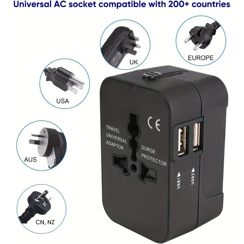 Universal Travel Adapter for US EU UK AUS Charger Adapter Outlet Converter Socket Plug Adapter with Dual USB Port