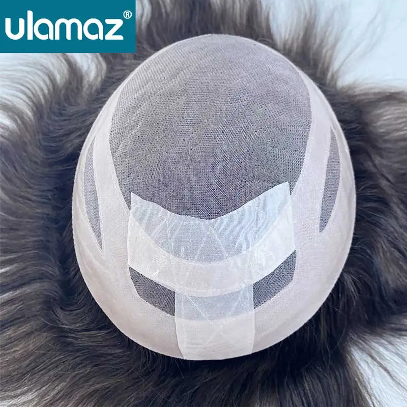 Parrucca da uomo AA-forma Mono Protesi capillare da uomo Doppi nodi Parrucca maschile Capelli umani NPU attorno al sistema di capelli Parrucche per uomo Parrucchino - immagine 5