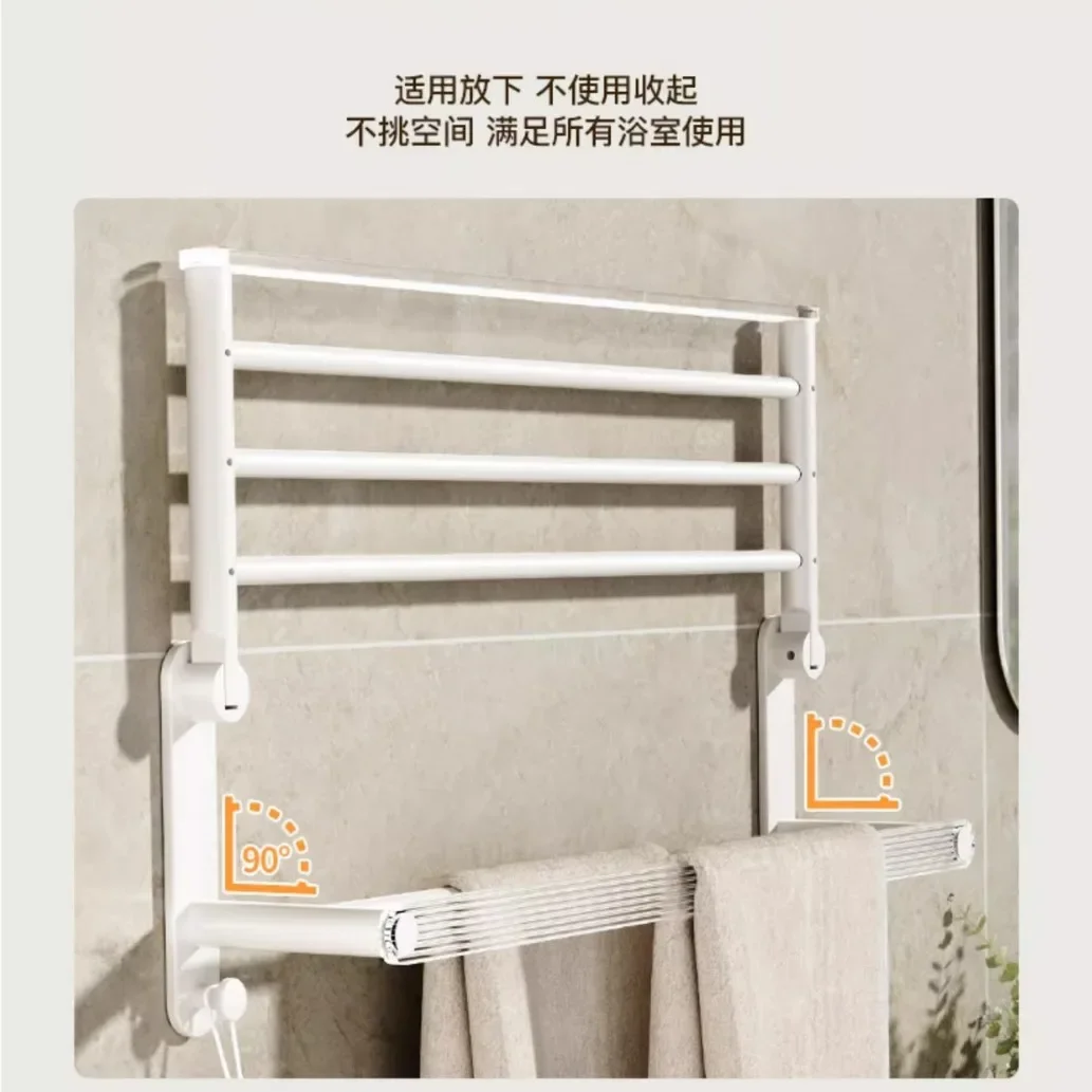 Bathroom Towel Rack with Hanger Hooks White Acrylic Folding Wall Rack Organizer