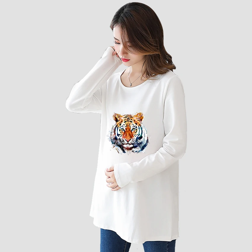 

Tiger animal Printed Customized Pregnant T-Shirt Girl Maternity Pregnancy Flattering Long SleeveShirt Mom Women Add Your Design