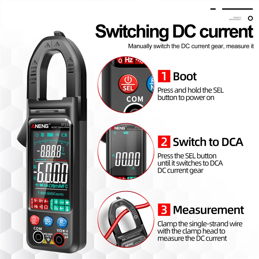 ANENG Clamp Meter Multimeter Tester Auto Ranging TRMS 6000 Counts AC/DC Current Voltage Ohm Volt Amp Meter Tools ST211 ST212