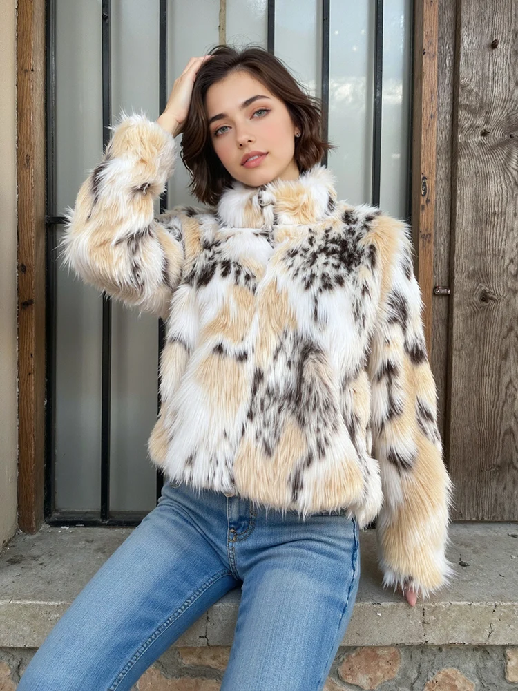 2025 Women's Autumn Winter Jacket New Fashion Faux Fur Jackets For Women Long Sleeve Fluffy Warm Coat Elegant Loose Outerwear