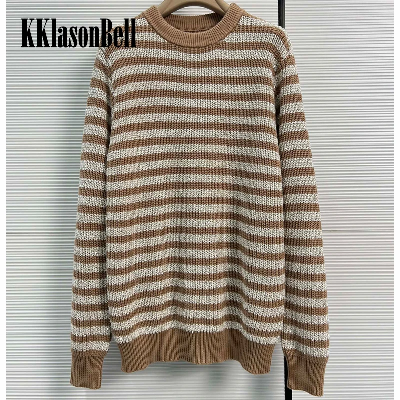 

10.17 KKlasonBell Casual Sequins Round Neck Striped Knitted Pullover Sweater Women