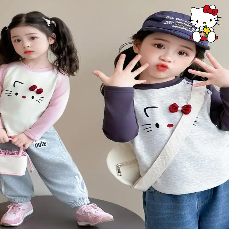 산리오 헬로키티 벨벳 여아용 바텀 코트 가을 겨울 서양식 티셔츠 2025 신상 따..