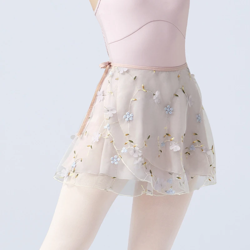 

Women Embroidery Ballet Skirt Sexy Mini Wrap Over Scarf 2 Layers Adult Big Girl Dancewear Dancer Classes Performance Costume