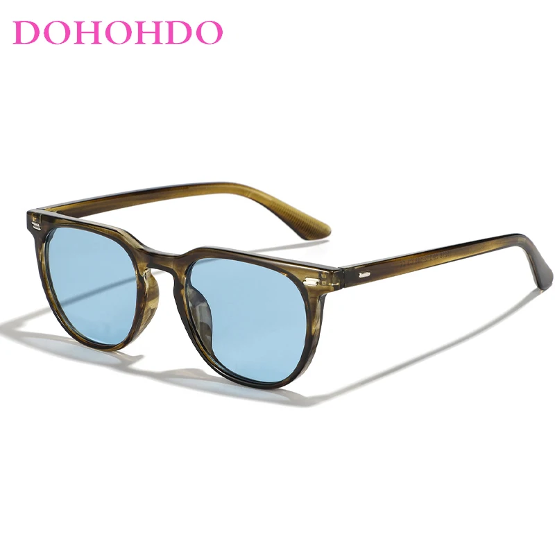 

DOHOHDO New Fashion Square Rivets Sunglasses For Women Retro Blue Leopard Shades Trendy Men Sun Glasses UV400 Driving Eyewear