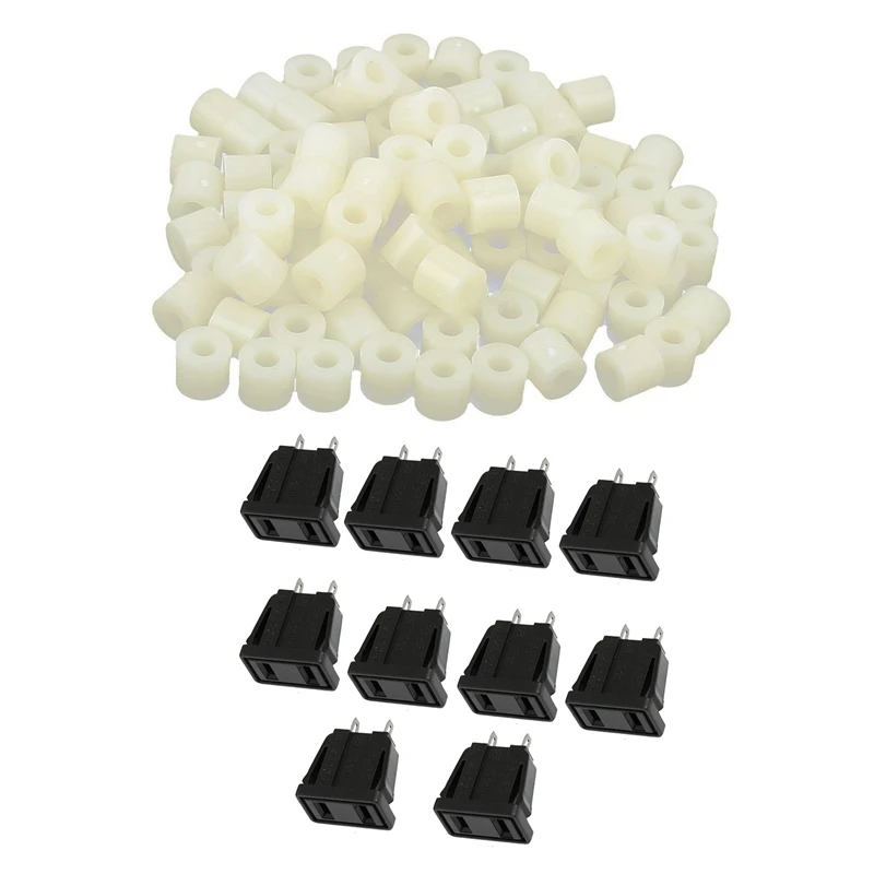 

110 Pcs Accessories: 10 Pcs US Type Panel Mounting AC Power Socket Outlet AC 250V 10A & 100 Pcs Plastic Cylinder Spacer Washer