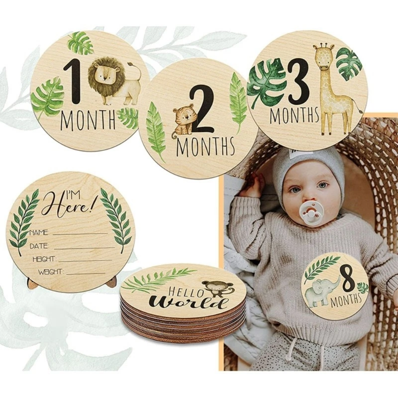 

Baby Monthly Milestones Card Double Sided Cartoon Photography Card Pregnancy Announcement Card for Parents 7pcs