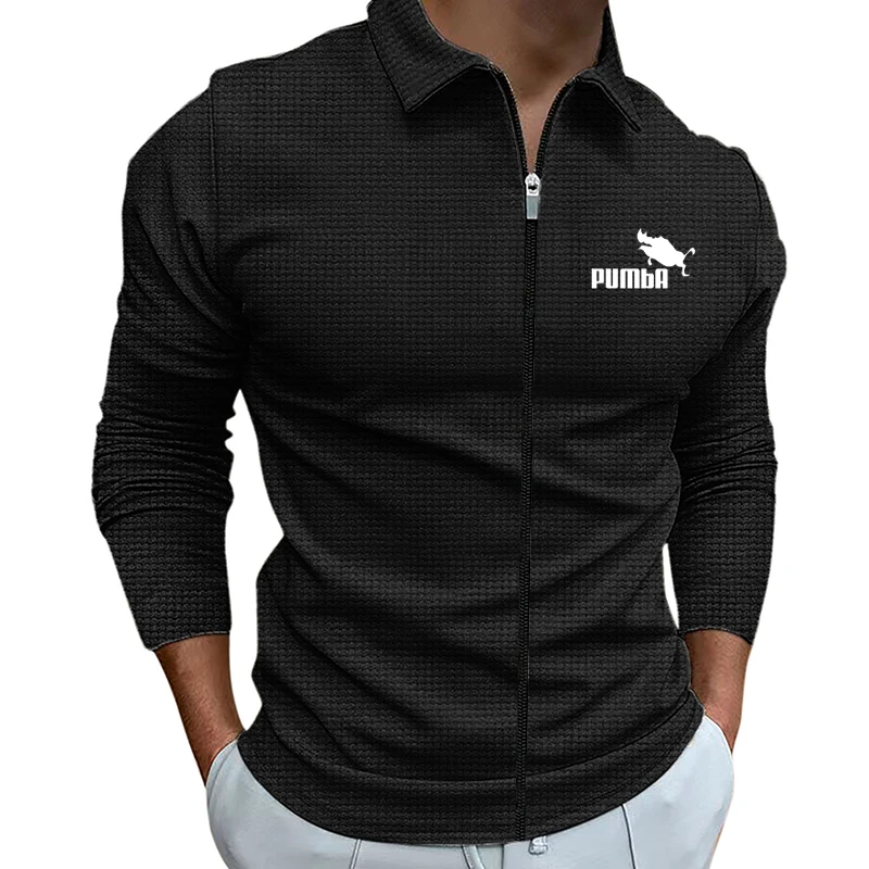 High Quality Fashion Men's Jacket Waffle Fabric Printed Lapel Casual Outdoor Sports Windproof Coat Slim Muscle Men's Clothing