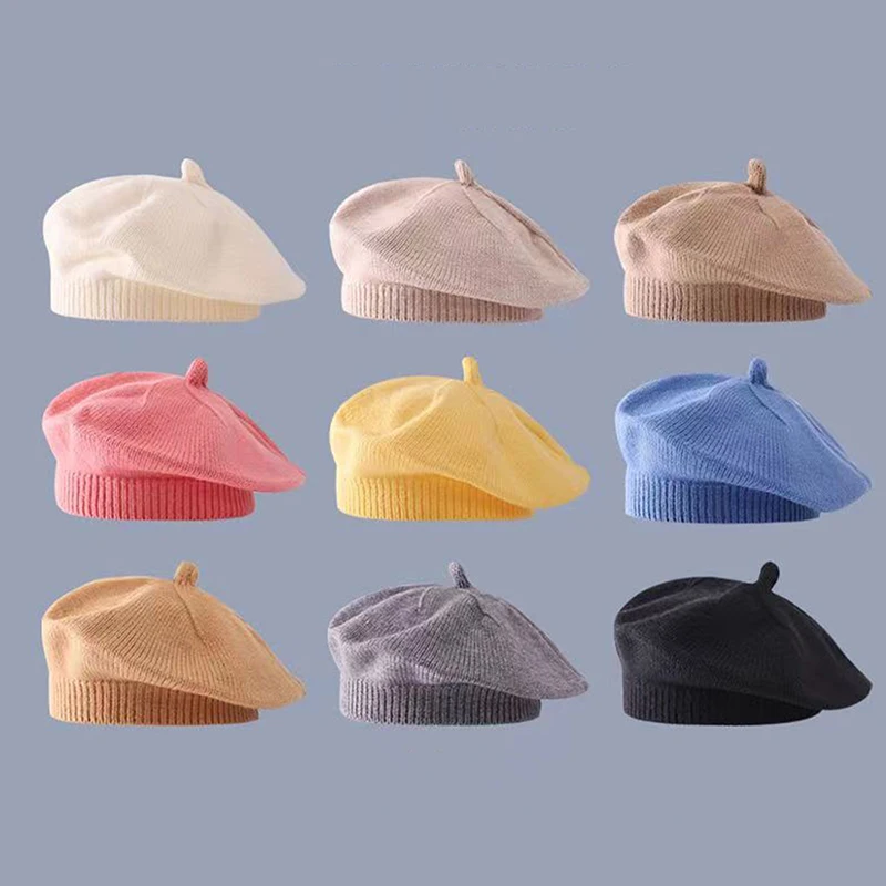 Baby Hat Set Flower Baby Beret Hat Winter Warm Knitted Beanie For Infant Girls Korean Toddler