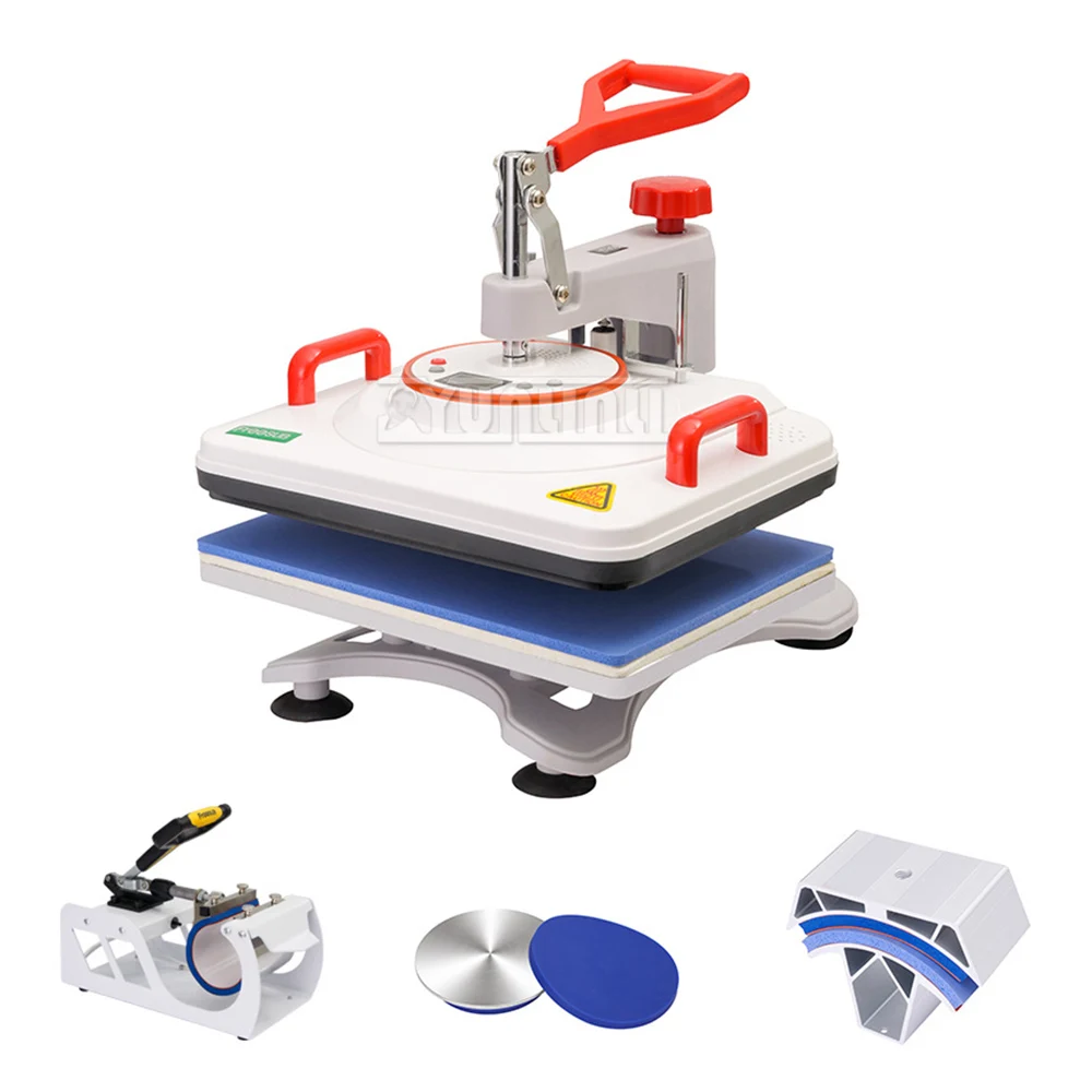 

29*38cm 5 in 1 Combo Upgrade Heat Press Machine 1000W Rotation Sublimation Printer Cap Shirt Mug Plate 2D Heat Transfer