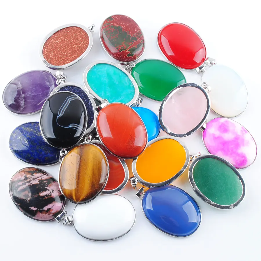 Wojiaer Natural Onyx Ruby Jasper Tigers Eye Gemstone Bead Pendant Argento Placcato Healing Reiki Chakra Jewelry Bn357