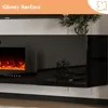 Floating Fireplace TV Stand, Wall Mounted Mirrored Center 40" Electric Fireplace, LED Lights Media Console TVs Up to 90" 4