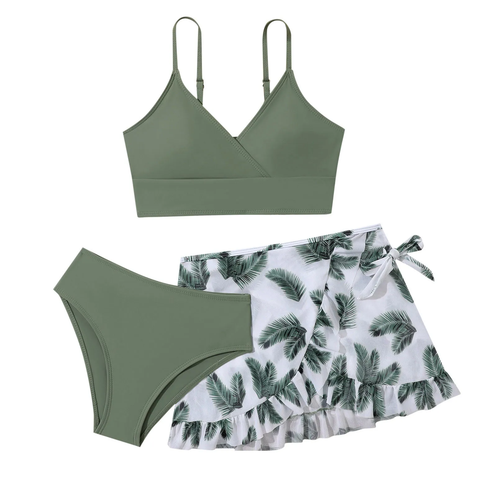 Girls Bathing Suits 3 Pcs Padded Bikini Swimsuit Swimming Outfit with Cover Up Skirt Beach Surfing Tankini Swimwear for Kid bikini sets