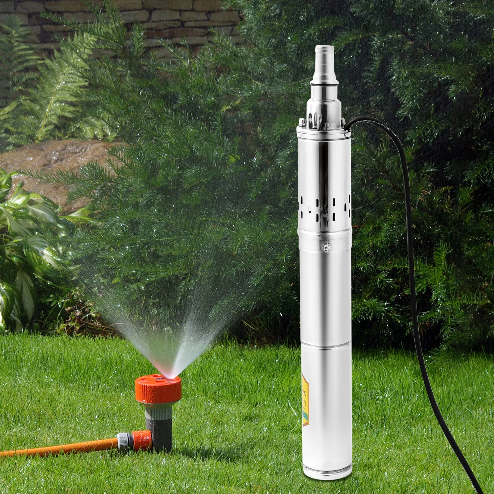 Deep Well Pump DC 24V Solar Powered 0.37KW Stainless Steel Submersible Pump 213ft Head 70ft³/h Flow for Irrigation Water Supply