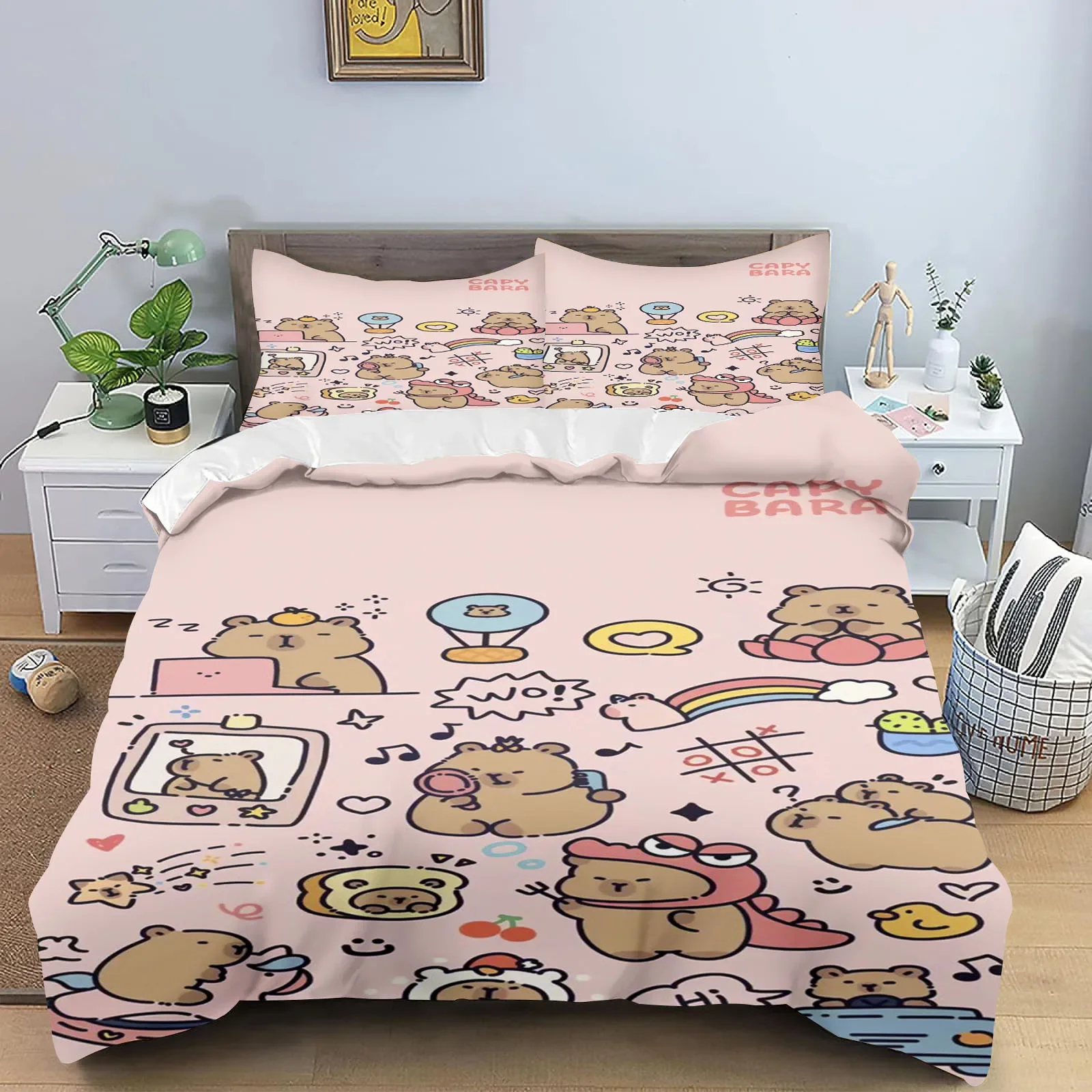 Anime Capybaras Duvet Cover Bedding Pillowcase Printed Children And Adult Set Queen Size Reactive Printing Quilt