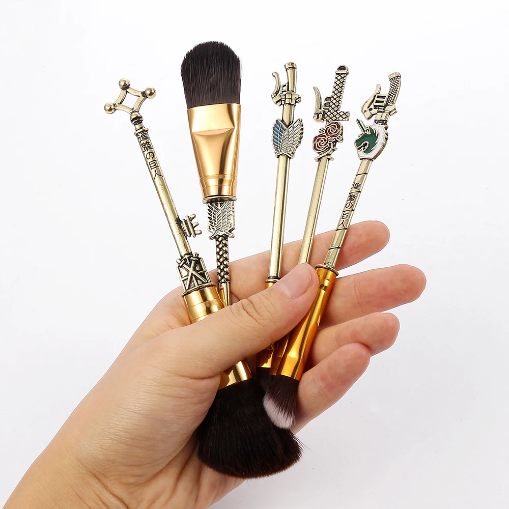 5Pcs/Set Anime Series Attack On Titan Makeup Brush Cosplay Tool Foundation Blush Blending Beauty Maquiagem Brush with Bag 6