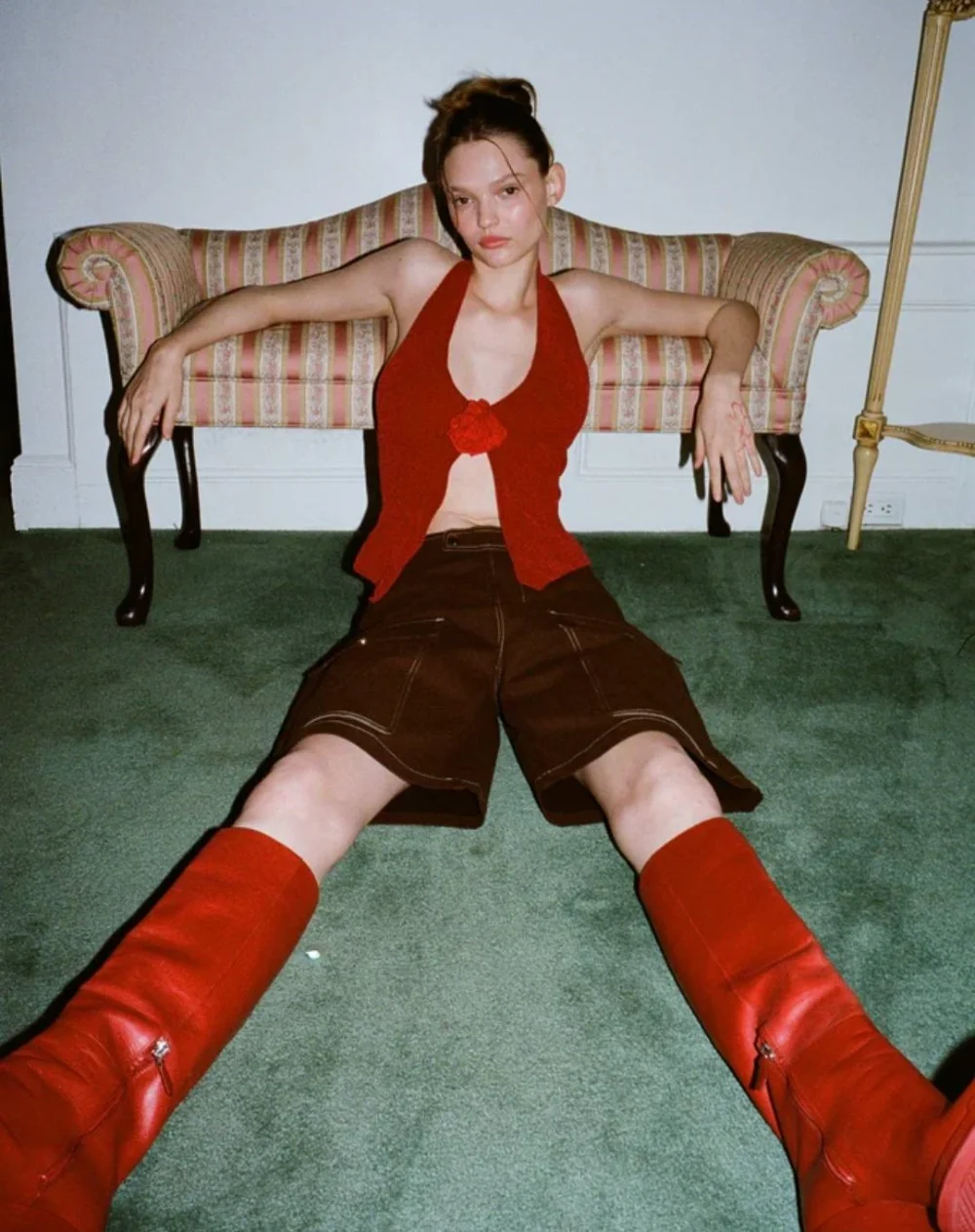 Camisetas de lana sin mangas con cuello halter para mujer, ropa con flores, top corto ajustado liso para mujer, chaleco sexy informal para vacaciones