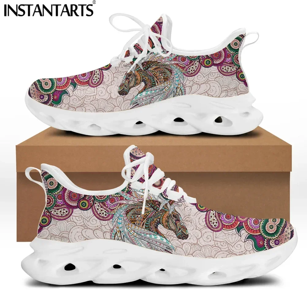 Mandala Horse Tribal Women Mesh Swing Shoes Breathable Lace Up Platform Sneakers For Female Comfortable Footwear New