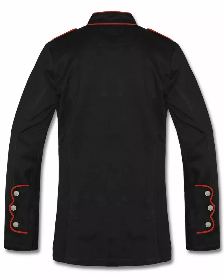 Men’s Gothic Officer Jacket | Black Coat with Red Accents