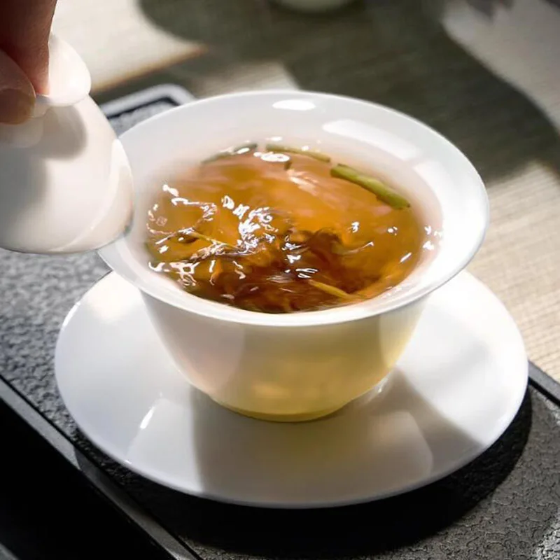 White Jade Porcelain Sancai Gaiwan Kungfu Tea Tureen Cup Household Tea Infuser Bowl Kitchen Teaware