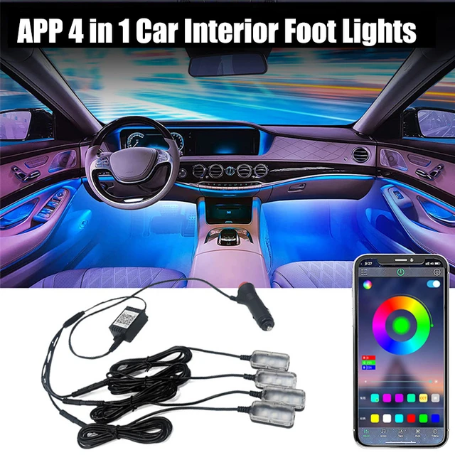 Lampe de pied de voiture à LED, lumière ambiante RVB, application USB,  télécommande sans fil, contrôle de la musique, intérieur automobile,  lumières néon décoratives - AliExpress