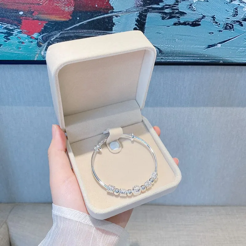 Bangle Bracelet Silver Charm Lucky Beads for Women Party Wedding Engagement Jewelry
