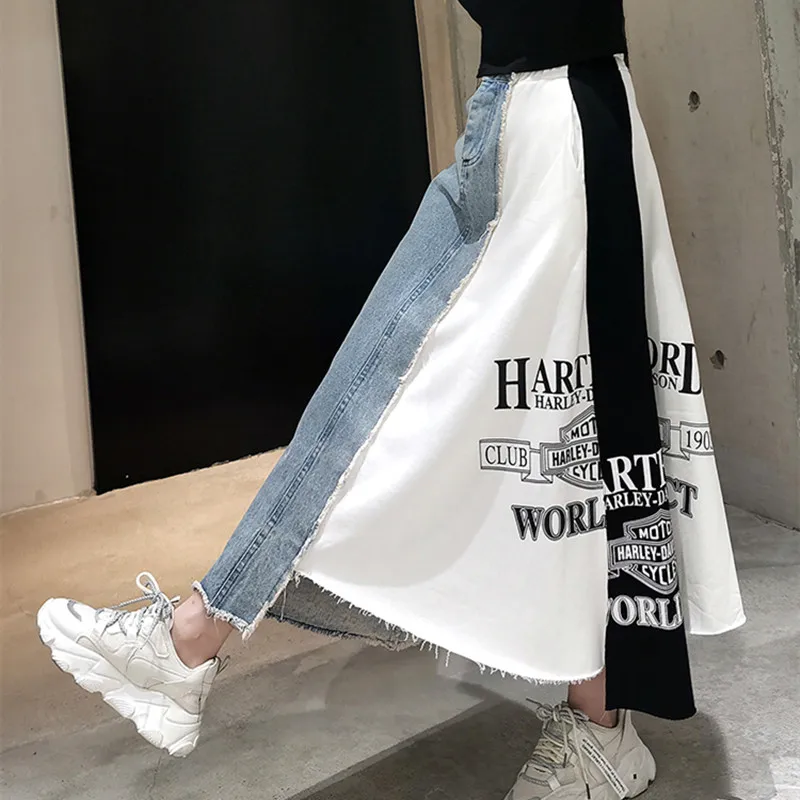 

Spring Autumn New Fashion Skirts Women Korean Loose Letter Printing Denim Skirt High Waist Mid-length Skirt