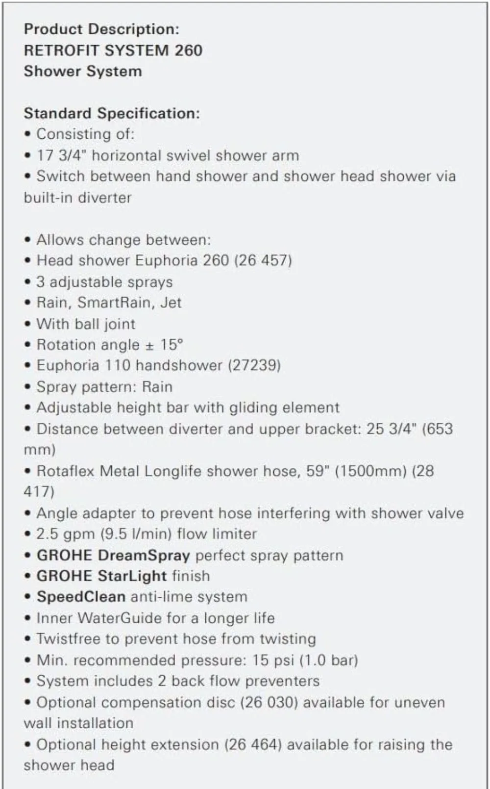 Shower System 27867001 Retro-Fit Euphoria 25 Inch Shower System, 2.5 GPM, Starlight Chrome Adjustable height bar