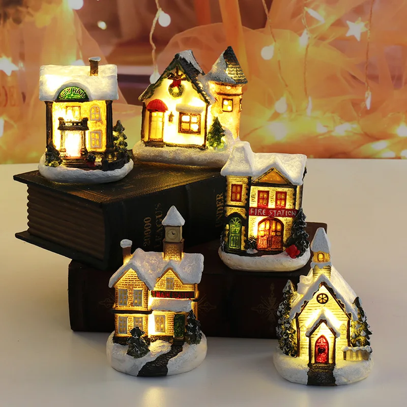 Christmas House Miniature Ornaments Battery Operated Light Up Village  Houses Collectible Mini Light Up Resin House Party Favors - AliExpress