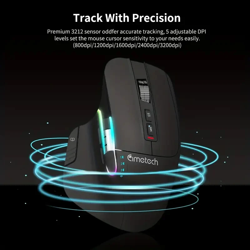 Wireless Wireless Mouse, 2.4GHz, Type-C Wired Three Mode Connection, Artificial Vertical Mouse, Rechargeable Optical Mouse