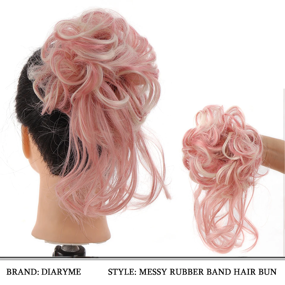 Synthesis Hair Bun Chignon Hair Extension Messy Curly Chignon Hairpieces Pink Fake Hair With Elastic Band  Hair Wigs For Women