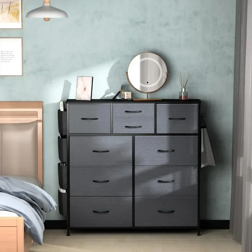 10 Drawer Dresser, Chest of Drawers for Bedroom with Side Pockets and Hooks, PU Sturdy Steel Frame, Organizer, Closet (White) 6